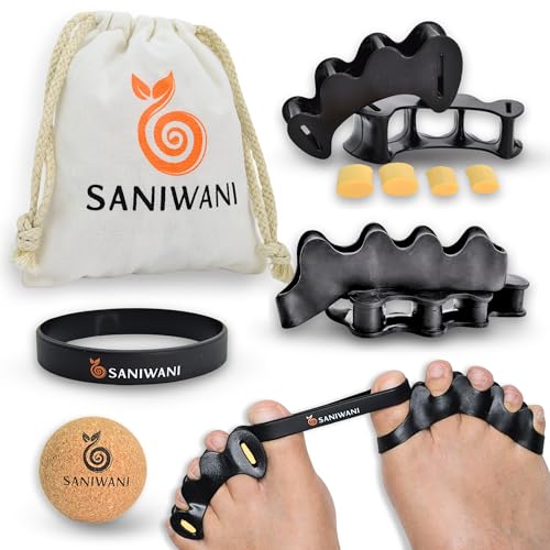 Separadores de Dedos Barefoot, Kit de separador de dedos pie + Espaciadores de dedos del pie + Banda Anti-Juanetes + pelota masaje fascia plantar, 0% BPA.