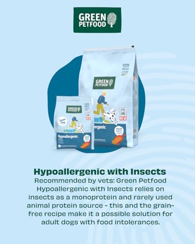 Green Petfood InsectDog Hypoallergen mit Insekten (3 x 3 kg) | Adult | Premium Trockenfutter für ausgewachsene allergische Hunde | getreidefrei | nachhaliges Hundefutter | German Quality | 3er Pack