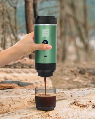 Image of Portable Electric Espresso Machine, Travel Coffee Maker Brewer Compatible with Ground Coffee & NS Capsules (Green with LCD Screen)