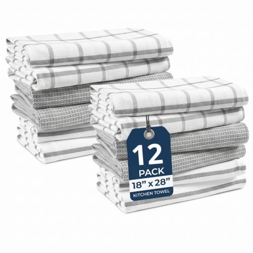 Image of LANE LINEN Kitchen Towels Set 100% Cotton Soft & Absorbent 12 Pack - Grey
