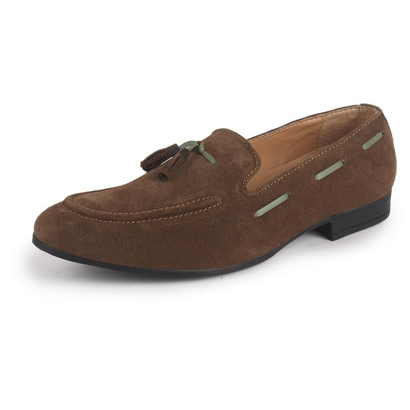 Image of FAUSTO Mens Suede Leather Tassel Loafers| Slip-On Party & Formal Dress Casual Shoes for Weddings & Parties | Comfort Moccasins