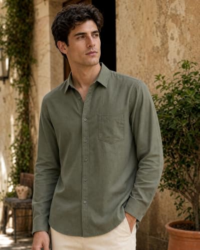 Image of Nobero Breezy Premium Linen Cotton Shirt for Men | Stylish Casual Shirts for Men | Semi Cut Collar | Box Pleat | Curved Hem | Regular Fit | Full Sleeve | S-XXXL