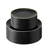 Bestluck 100PCS Black Plastic Plates with Gold Rim, Black Gold Disposable Plates for Party, Graduation and Wedding, Include 50 Dinner Plates, 50 Dessert Plates for 50 Guests