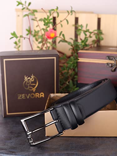 ZEVORA Dual color finest grain heavy buckle Men Belt leather formal(Black color)-2a2