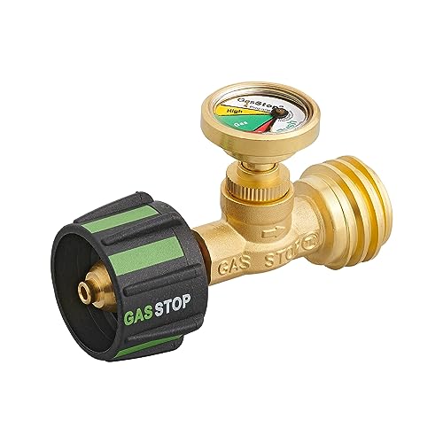 GasStop - Propane Tank Gauge with Leak Detector & Emergency Shut-Off - Pressure Indicator Universal Meter - RV & Camper Accessories