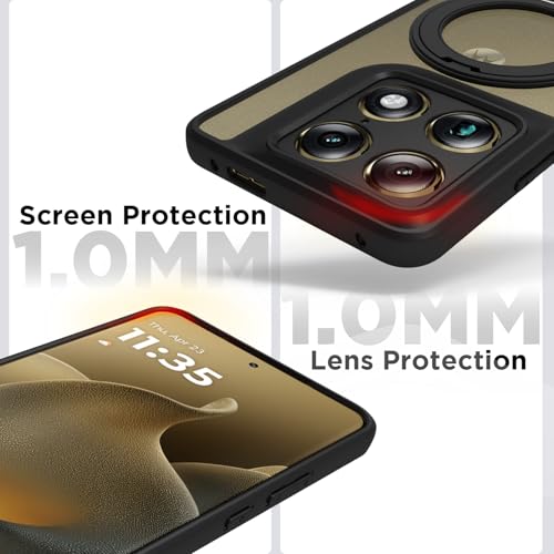 Image of RIGGEAR Shockproof Sleek Hybrid Armor 360 Rotating Magnetic Ring Stand Back Cover Case Compatible with MagSafe Accessories for Motorola Moto Signature 5G (Clear PC + Black TPU Bumper)