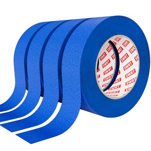 SWRT Blue Painters Tape 1 Inch Wide, 4 Rolls x 55 Yards (220 Yards Total) – Clean Removal Painters Tape for Sharp Paint Lines, Multi-Surface Masking Tape for Walls, Trim & Home Painting Projects