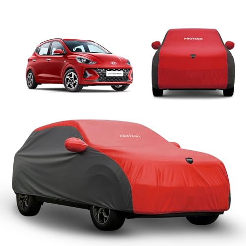 Image of PROTEGO Prime Series India's 1st Anti-Tear Car Cover for Hyundai Grand i10 Nios | Heavy-Duty, Custom Fit, All Weather | 100% Waterproof, Windproof & Hail Resistant | 2-Year Warranty | Red + Black