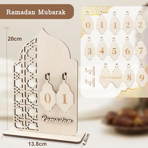 Miniatura 2 de Artree Calendario Ramadán De Madera Calendario De Adviento Reutilizable Y Decoración Eid Mubarak Calendario De Ramadán Con Números Intercambiables Para Niños Y Familia