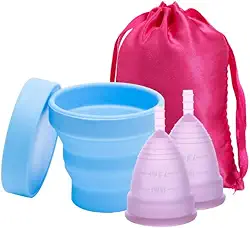 Kit 2 Copos Coletor Menstrual FURUIZE Tamanho L (médio) e S (Pequeno) + 1 Copo Esterilizador .