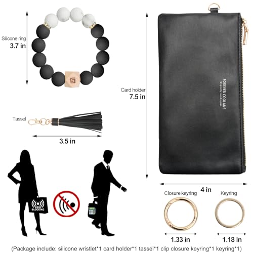 Image of COOLANS Silicone Bracelet Wristlet Wallet Credit Card Holder RFID ID Window Key Ring Tassel Slim Wallet Women Keychain Purse