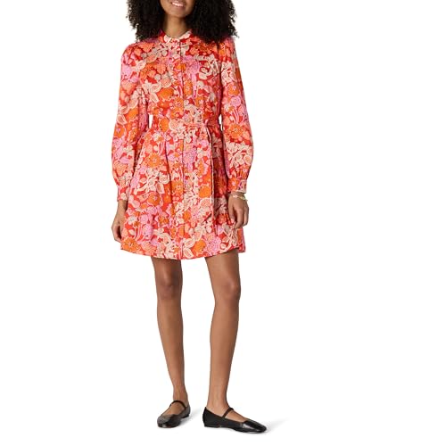 Image of Amazon Essentials Women's Regular-Fit Cotton Sateen Tiered Shirt Dress