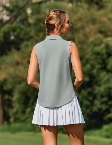 Image of PINSPARK Women Golf Shirts Sleeveless UPF 50+ Tennis Polo V-Neck Quick Dry Athletic T Shirt 1 /4 Zip Collar Workout Tank Top