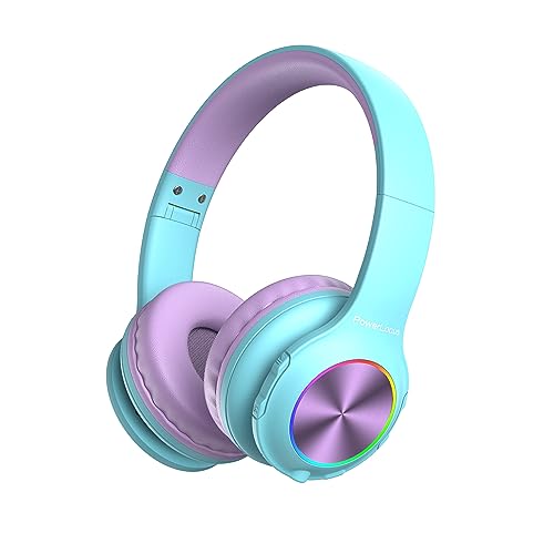 PowerLocus Kids Headphones, Bluetooth Headphones Over Ear for Kids LED Lights, 74/85/94dB Safe Volume Limit Headphone