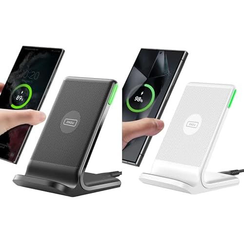 INIU Wireless Charger Station, 15W Fast Qi-Certified Wireless Charging Stand, Black+White Combo
