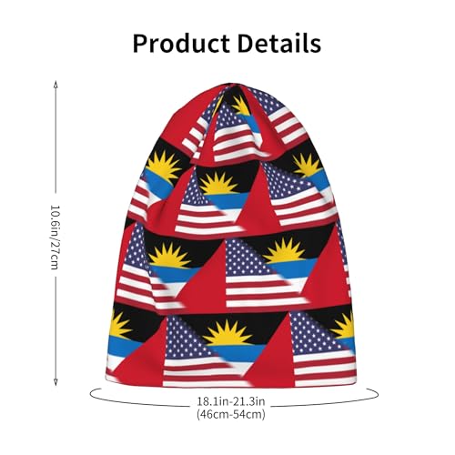 American Flag and Flag of Antigua and Barbuda Kids Leisure Elastic Knitted Hat Junior Large Size Knit Cap Child Beanie Black2