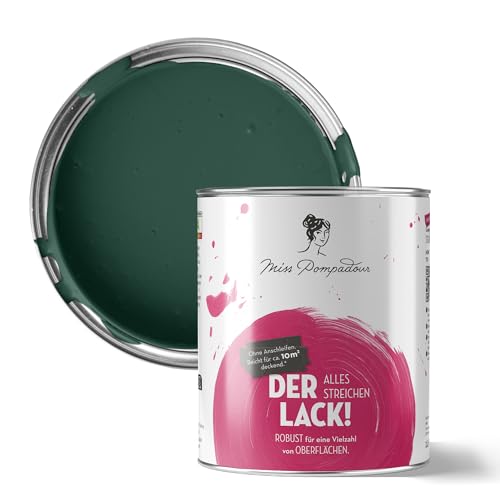 MissPompadour seidenmatte Holzfarbe Innen & Außen 1L Grün mit Wald, Möbelfarbe ohne Schleifen - Farbe für Holz, Metall, Kunststoff - Holzlack, Möbellack schnelltrocknend mit hoher Deckkraft