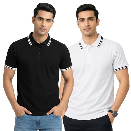 Image of Hangout Hub Hybrid Men's Polycotton Polo T-Shirt | Solid Finish | 260 GSM Premium Fabric | Half Sleeve Collared Neck | Regular Fit | Casual & Office Wear | Set of 1, 2 & 3