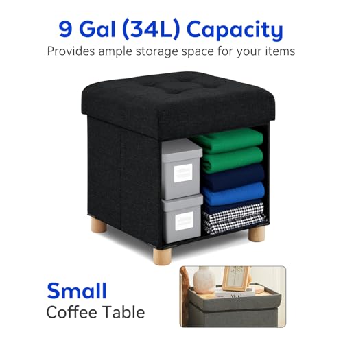 Image of BRIAN & DANY Ottoman with Storage, Square Small Storage Ottoman Foot Rest with Legs, Ottomans Foot Stool for Dorm, Living Room, Entryway 14.8 inchx14.8 inchx17.8 inch (Black)