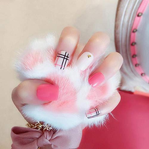 TJJF Falsche Nägel 24Pcs / Box Fashion Stripe Kurze gefälschte Nägel mit Designs und Kleber Maniküre Dekorationen… – Bild 3