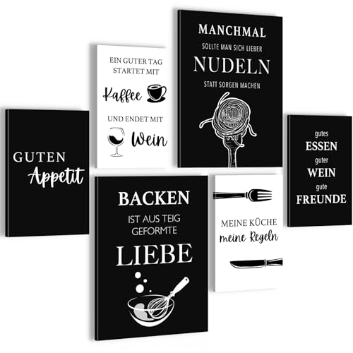 Novart Bilder Küche - KOMPLETT AUFHÄNGFERTIG - Schwarz Weiss Esszimmer Küchenbilder Set - 6 Moderne Mood-Bilder N030563a Novart Bilder Küche - KOMPLETT AUFHÄNGFERTIG - Schwarz Weiss Esszimmer Küchenbilder Set - 6 Moderne Mood-Bilder N030563a