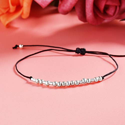 Souleather Custom Morse Code Bracelet 925 Sterling Silver Beads On Silk Cord Engraving Your Name Secret Message On Beads Bracelet Gifts Party Jewelry For Men Women #TOP6