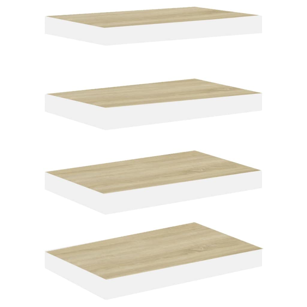 Scaffali a Parete 4 pz,Mensole da muro design Mensole cameretta Mensole da muro angolare Per soggiorno, studio, bagno, cucina Rovere e Bianco 50x23x3,8 cm in MDF