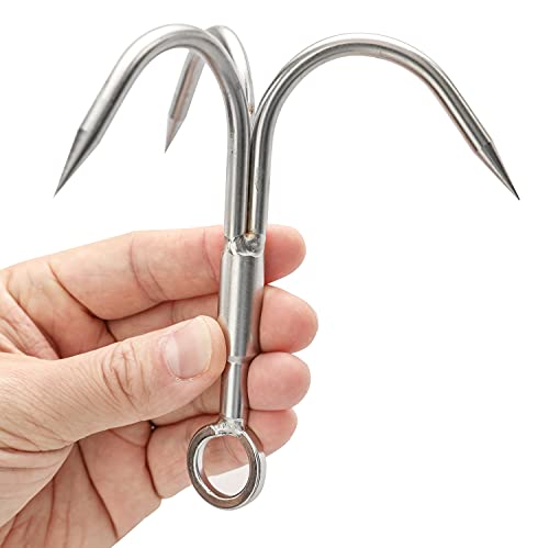 Ledytech Grappling Hook Grapnel Hook, 3-Claw Stainless Steel Tree Climbing Hook, Brunch Limb Retrieving(Medium)
