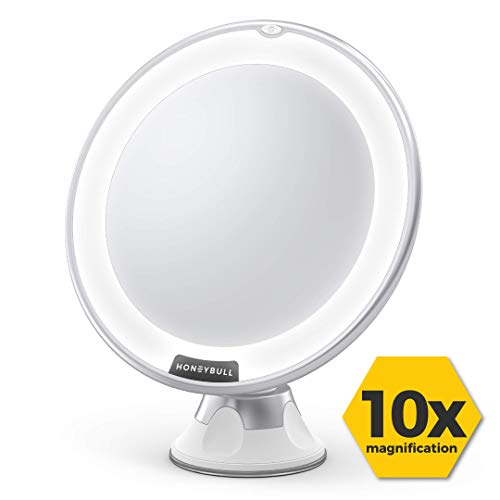 HoneyBull Makeup Mirror with Lights [10x Magnification] with 360° Swivel & Suction Cup