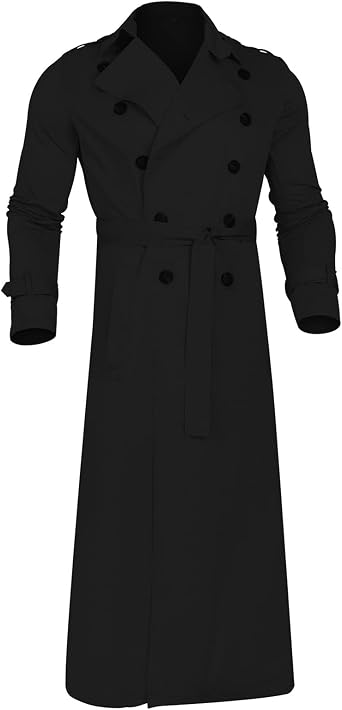 Men's Trench Coat Full Length Double Breasted Lapel Long Coat Fall Winter Casual Slim Fit Classic Stylish Business Overcoat