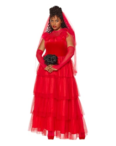 Disfraz de Lydia Deetz con vestido rojo de novia de Beetlejuice para adultos