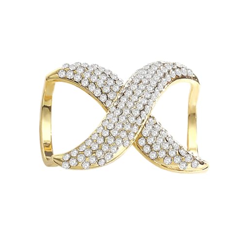 Image of Rhinestone Infinity Silk Scarf Ring Brooch for Women Fashion Crystal X Chain Shawl Scarves Buckle Clip Brooches Dainty Dress Accessories Wedding Birthday Jewelry Gift