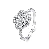 925 Sterling Silver Rose Flower Ring Wedding Band Engagement Primise Ring for Women White Gold Plated Silver Ring Anniversary Valentine's Day Birthday Mother's Day Jewelry Gift for Women