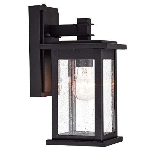 MICSIU Dusk to Dawn Sensor Outdoor Lighting Fixture, Textured Black Exterior Wall Sconce with Clear Seedy Glass, 12.25 Inch Outside Wall Lights for House,Garage, Patio, Doorway, Pathway, Balcony