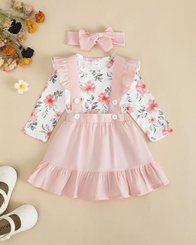 Image of Newborn Baby Girl Clothes Toddler Long Sleeve Ruffle Romper Top Infant Skirt Set Little Girl Overall Dress