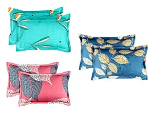 VAS COLLECTIONS 6 Pcs Designer Printed Premium Cotton Pillow Cover Set (3 Pairs) | 160 TC Supersoft Brushed Cotton | Breathable & Wrinkle Free - 6 Pcs Set-Pink & Sea Green,