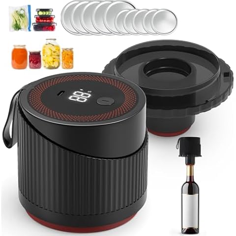 Electric Mason Jar Vacuum Sealer Kit, CooAoo 4 in 1 Jar Vacuum Sealer for Wide and Regular Mouth Mason Jars, Automatic Stop Vacuum Sealer for Jars Wine Bottle,Vacuum Bags Containers, Gloden Opener Cover