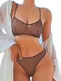 SOLY HUX Women's Sexy Mesh Lingerie Set See Through Bra and Panty