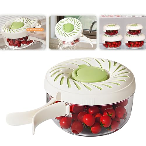 Bol de lavage à fruits avec passoire et couvercle, poignée pliable, panier égouttoir 3 en 1, bol de conservation multifonction pour cuisine, récipient de conservation amovible pour réfrigérateur baies