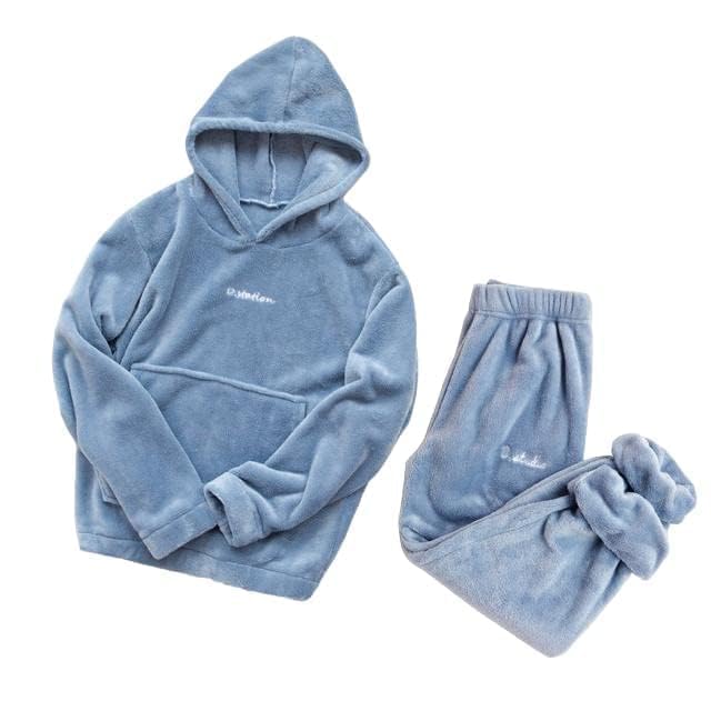 GenericPajama for Women Sets Soft Comfy Fluffy Pajama Fleece Pullover Warm Plush Lounge Sleepwear 2 Piece(Sky Blue)