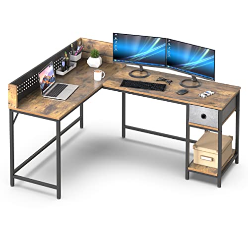 Image of NSdirect Computer Desk,55 inch Home Office Desk with Bookshelf Industrial Study Writing Table with Space Saving Design Modern Simple Style Laptop Table (Rustic Brown)
