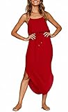 NERLEROLIAN Women's Adjustable Strappy Split Summer Beach Casual Midi Dress(dahong,M) Red