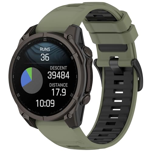 QJONSIU Correa Compatible con Garmin Descent G2, Transpirable Correa Bicolor de Silicona Suave, Diseño Ajustable-Verde/Negro