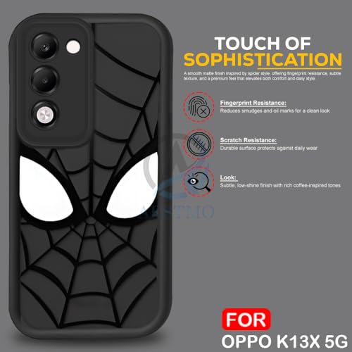 Image of AESTMO Back Case Cover for Oppo K13X 5G / A5 5G Cover | Spidey Face Mask Design | Silicone Case | Full Body Protection | Camera Protection Back Cover for Oppo K13X 5G / A5 5G (Black)
