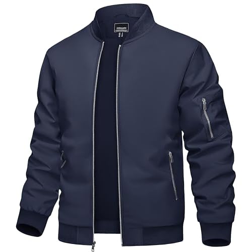 TACVASEN Men's Bomber Jacket Lightweight Casual Spring Fall Windbreaker Zip Up Coat with Pocket