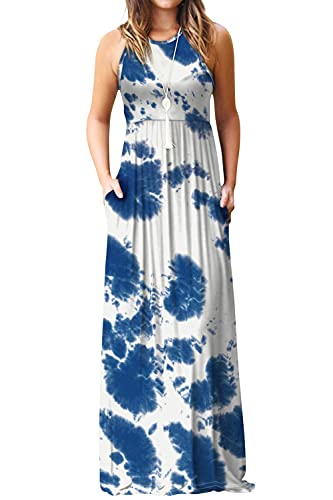 Image of EUOVMY Women's Sleeveless Dress Casual Plain Loose Summer Long Maxi Dresses with Pockets