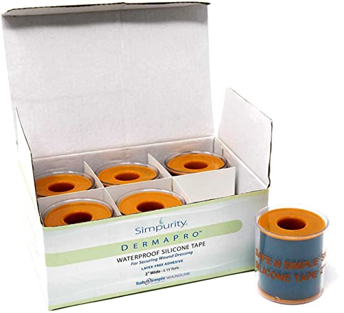 Simpurity DermaPro Silicone Tape Waterproof -2' x15' Individual Pack of 6- Latex Free Tape Medical...