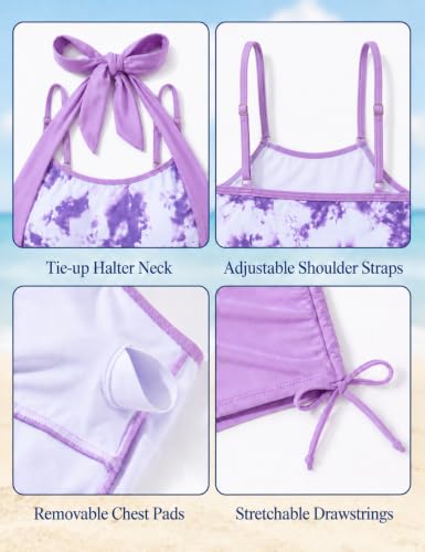Image of Girls Tankini Swimsuit 2 Piece Halterneck Bathing Suit for Teens Size 7-16