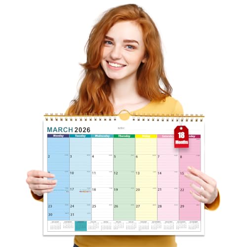 2026 Calendar UK 18 Month Family Calendar from Jan 2026-Jun 2027 Family Wall Planner with Large Blocks Large Landscape Yearly Planner Hanging Holes Slim Calendars