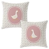 Trenstise Pink Floral Goose Pillow Covers 18x18, Goose Nursery Decor, Cottagecore Flower Geese Decorative Throw Pillow Covers for Baby Girls Kids Room Nursery Bedroom Playroom, Set of 2